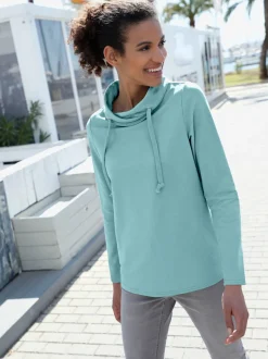 T-shirt en coton style sweat col montant manches longues