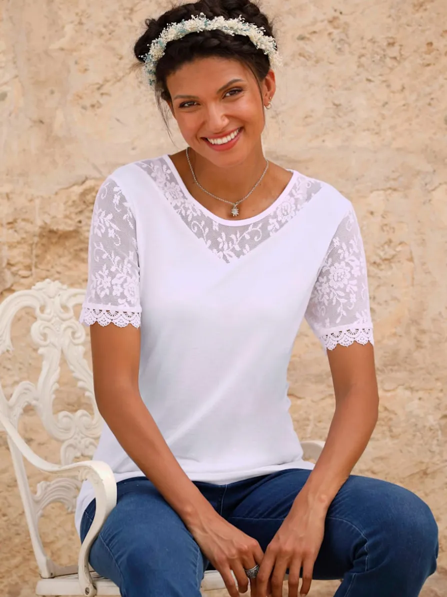 T-shirt en dentelle manches avec dentelle transparente