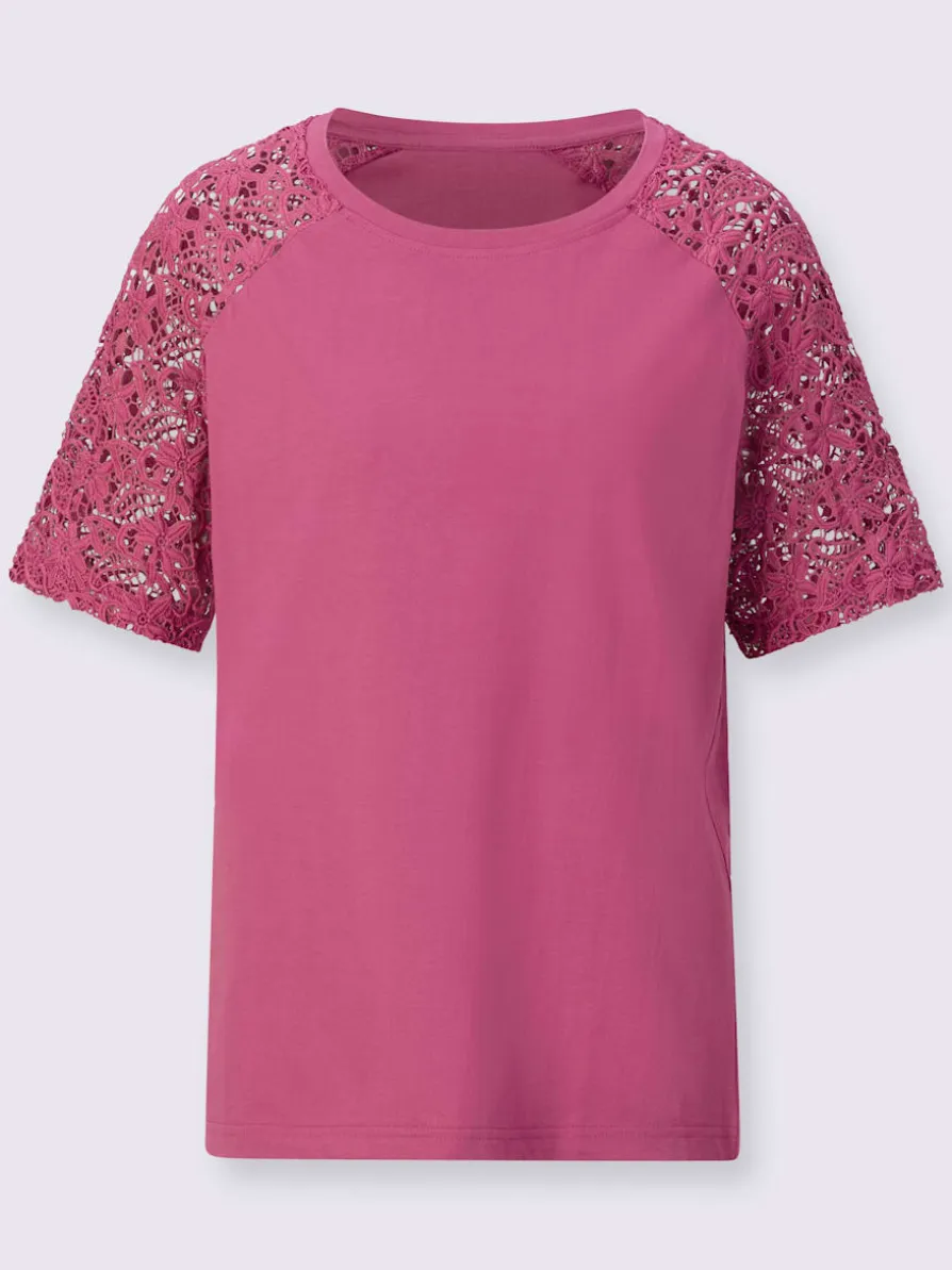 T-shirt en dentelle manches raglan courtes