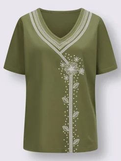 T-shirt en v imprimé floral, aspect broderie