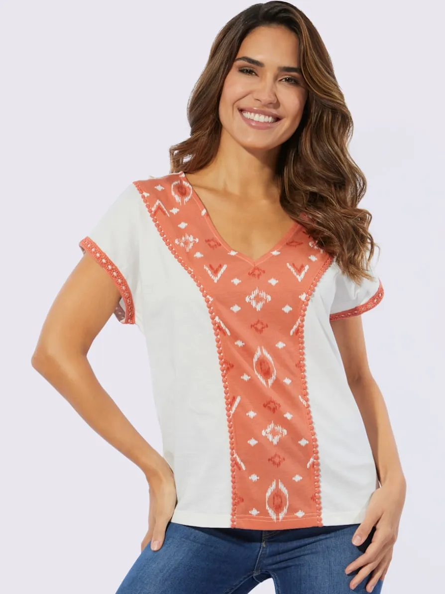 T-shirt en v motif ethnique tendance