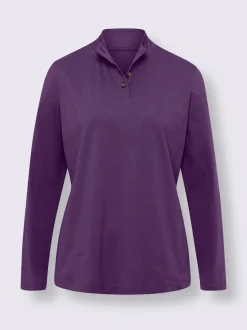 T-shirt femme col montant boutonné manches longues