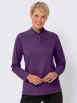 T-shirt femme col montant boutonné manches longues