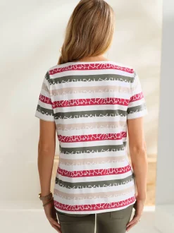 T-shirt femme à rayures mutlicolores col v