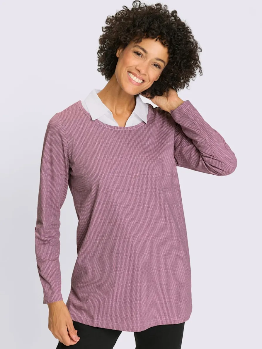 T-shirt long col chemise tissé