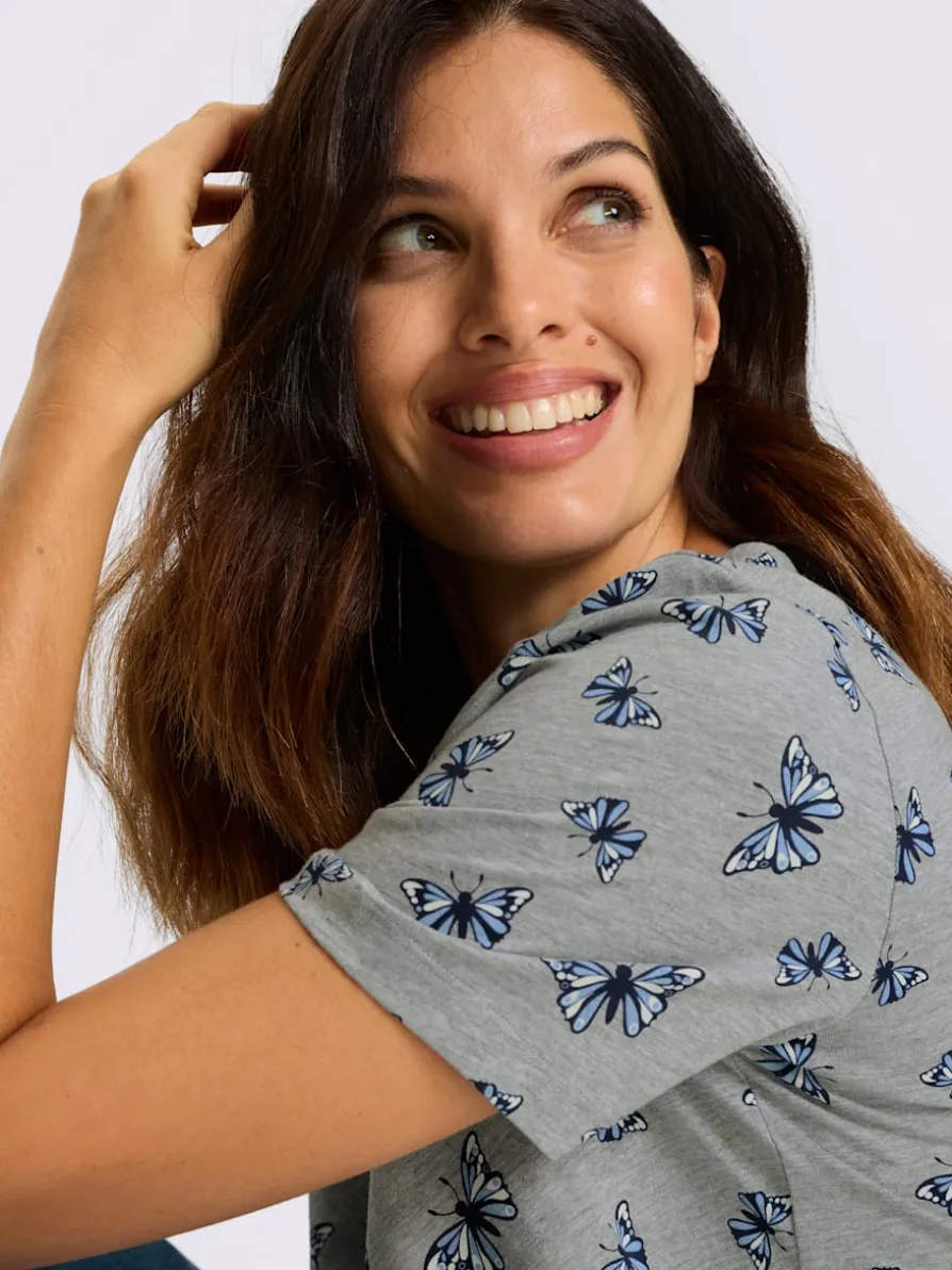 T-shirt long plis affinants à l'encolure
