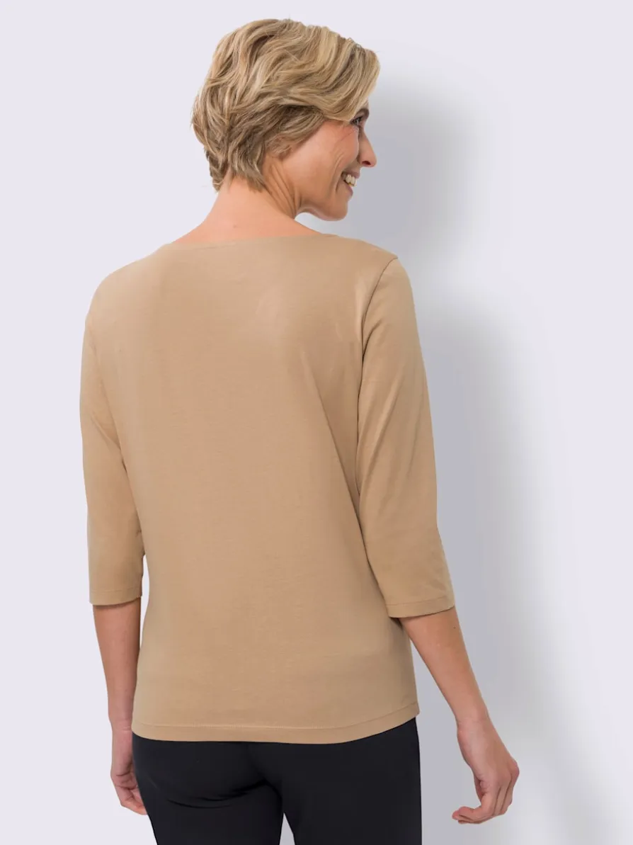 T-shirt à manches 3/4 bord ondulé élégant à l'encolure