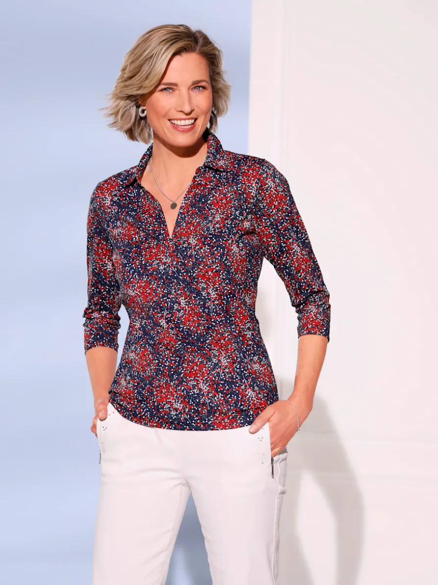 T-shirt à manches 3/4 col chemise ouvert