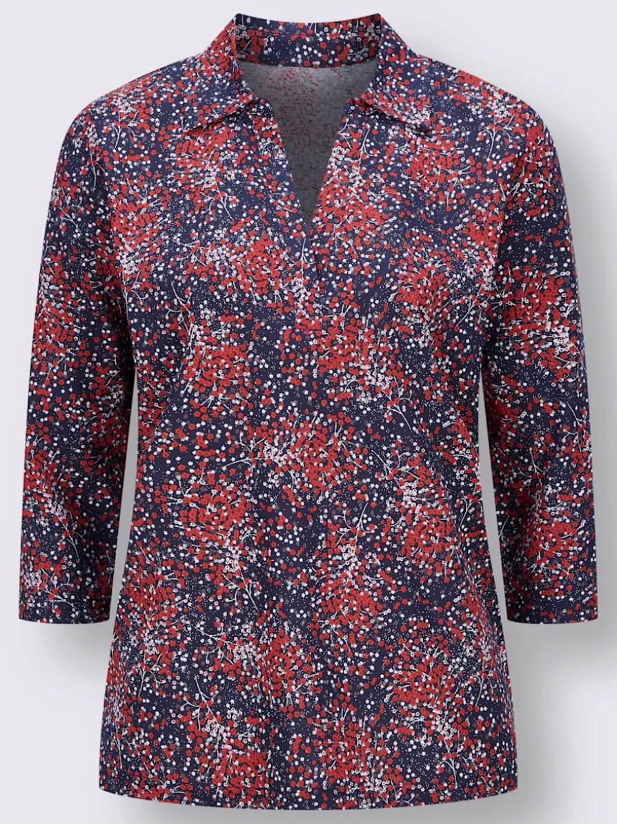 T-shirt à manches 3/4 col chemise ouvert