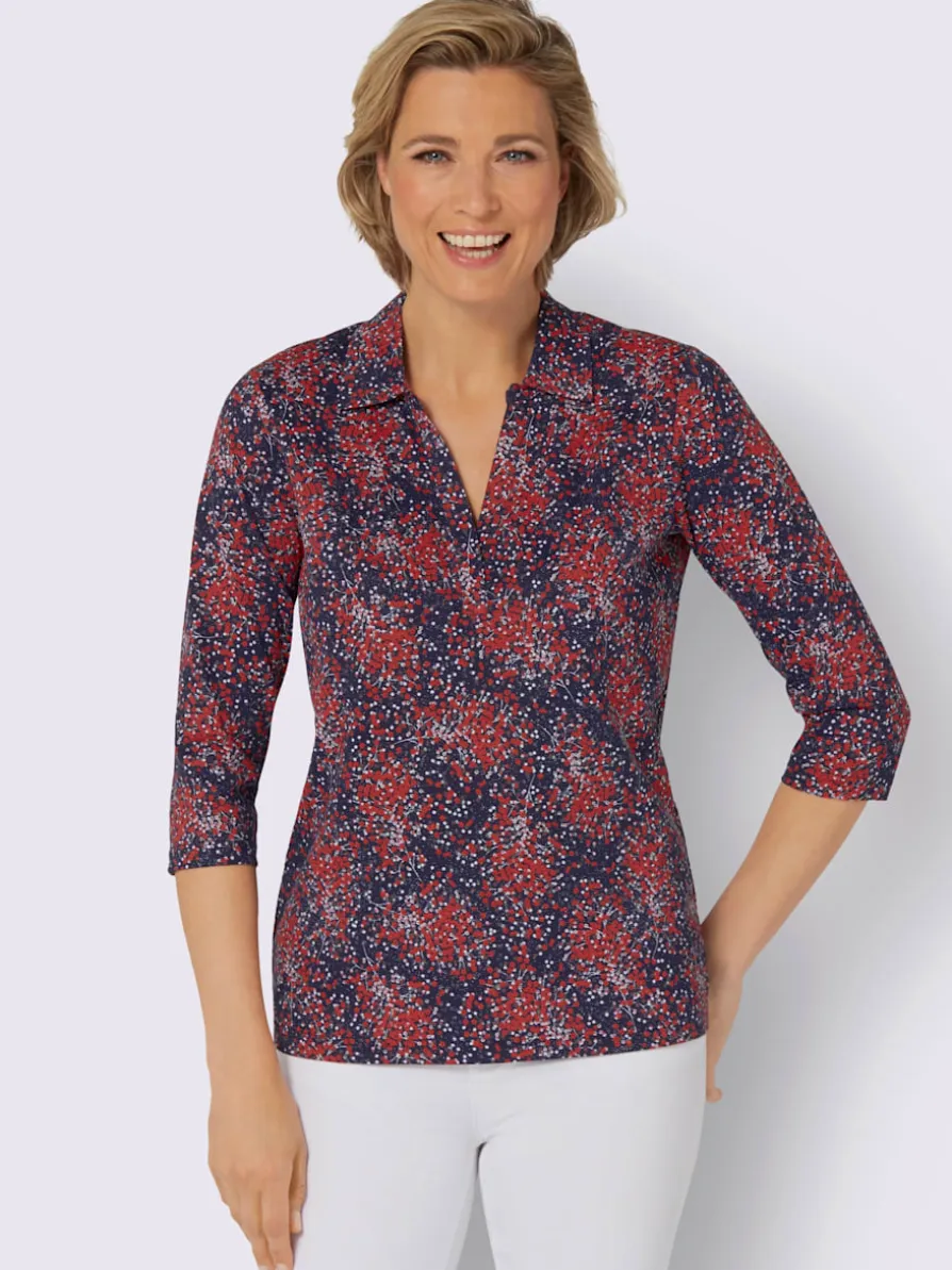 T-shirt à manches 3/4 col chemise ouvert