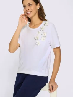 T-shirt à manches courtes application florale avec perles
