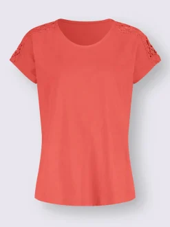 T-shirt à manches courtes empiècement dentelle aux épaules