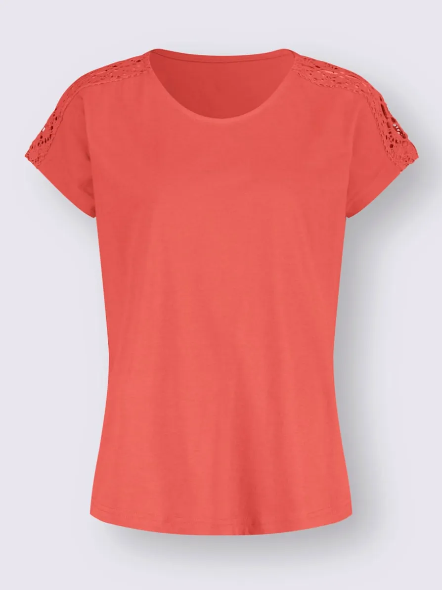 T-shirt à manches courtes empiècement dentelle aux épaules