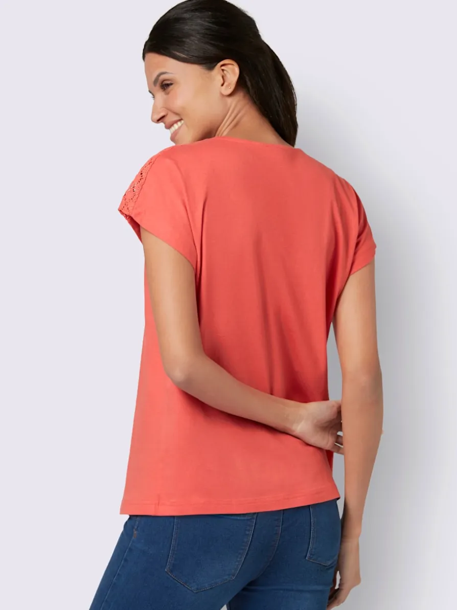 T-shirt à manches courtes empiècement dentelle aux épaules