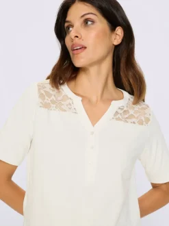 T-shirt à manches courtes empiècement dentelle tendance
