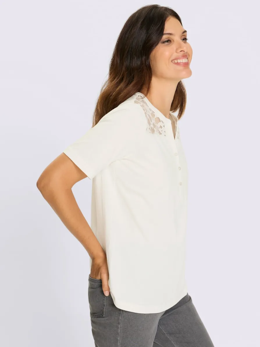 T-shirt à manches courtes empiècement dentelle tendance