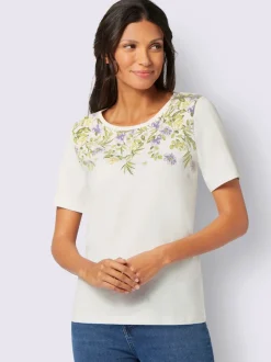 T-shirt à manches courtes imprimé fleurs et feuilles