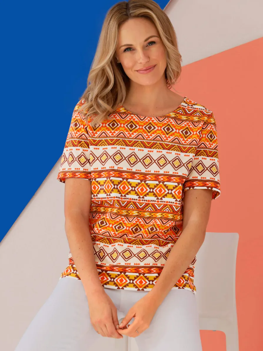T-shirt à manches courtes motif ethnique tendance