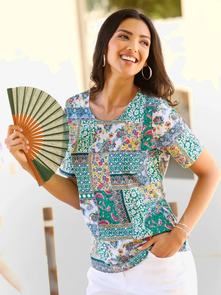 T-shirt à manches courtes motif patchwork moderne