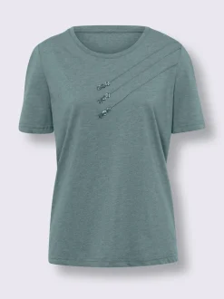 T-shirt à manches courtes nervures et boutons décoratifs devant