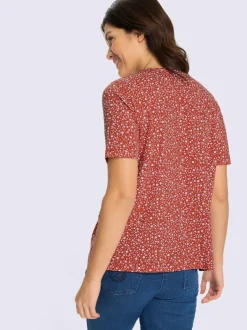 T-shirt à manches courtes plis affinants à l'encolure