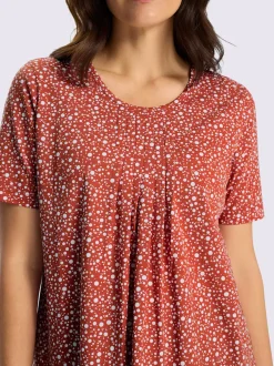 T-shirt à manches courtes plis affinants à l'encolure