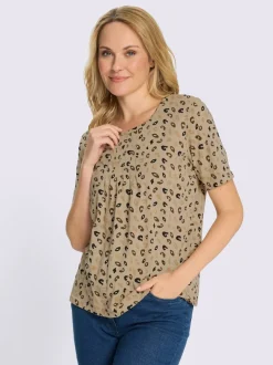 T-shirt à manches courtes plis affinants à l'encolure