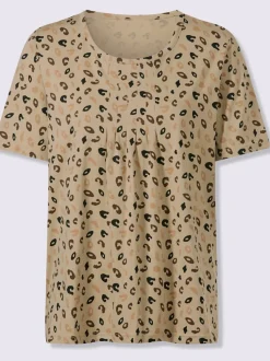 T-shirt à manches courtes plis affinants à l'encolure