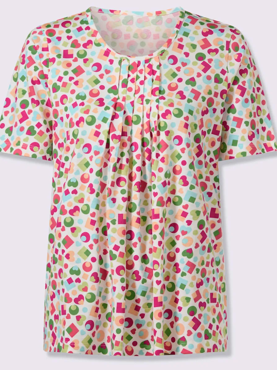 T-shirt à manches courtes plis affinants à l'encolure
