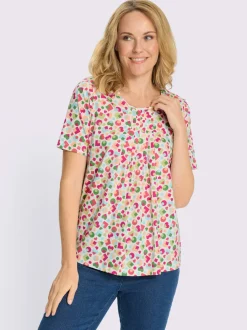 T-shirt à manches courtes plis affinants à l'encolure