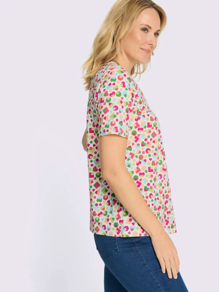 T-shirt à manches courtes plis affinants à l'encolure
