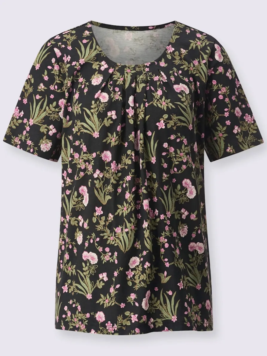 T-shirt à manches courtes plis affinants à l'encolure