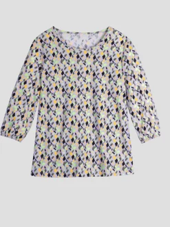 T-shirt à manches 3/4 encolure ronde passepoilée