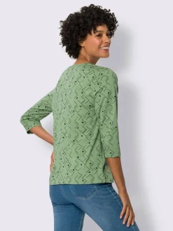 T-shirt à manches 3/4 encolure ronde passepoilée