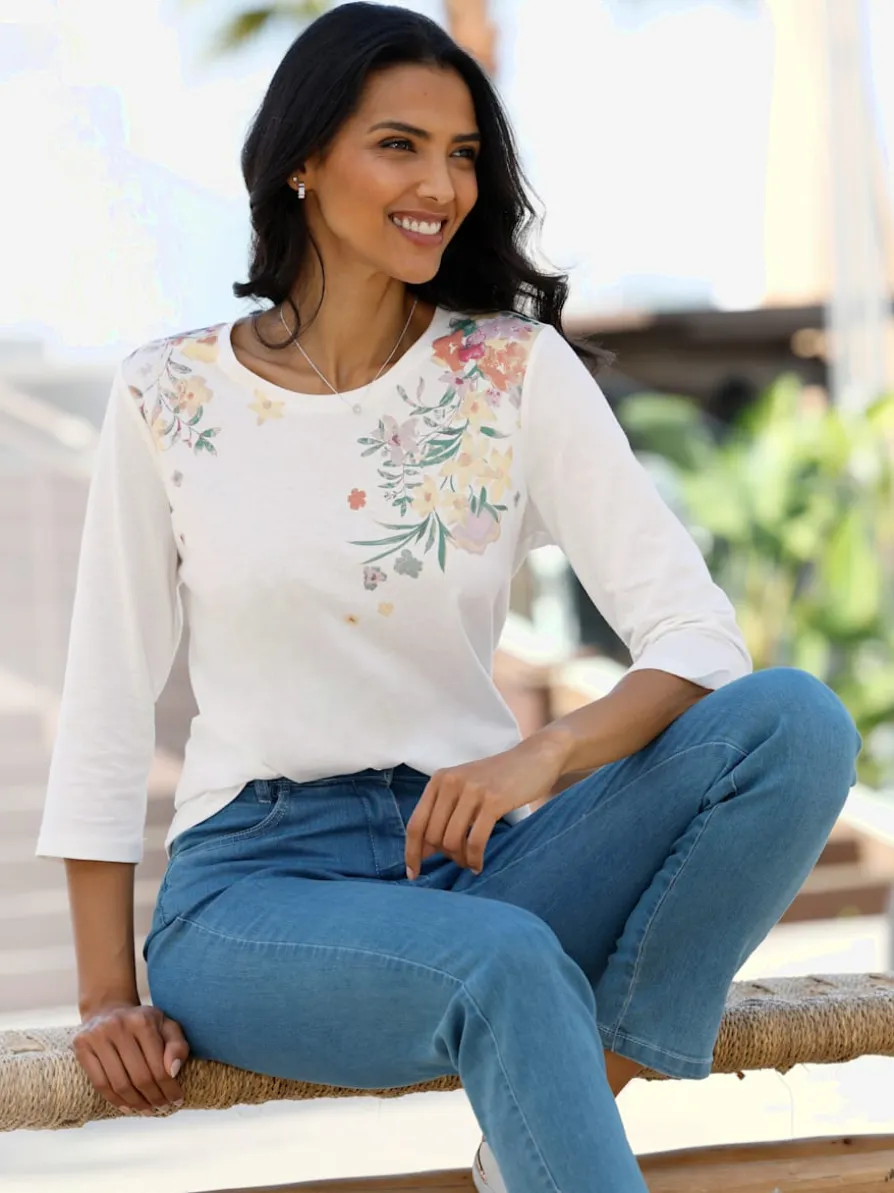 T-shirt à manches 3/4 imprimé floral