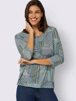T-shirt à manches 3/4 jolie imitation patchwork