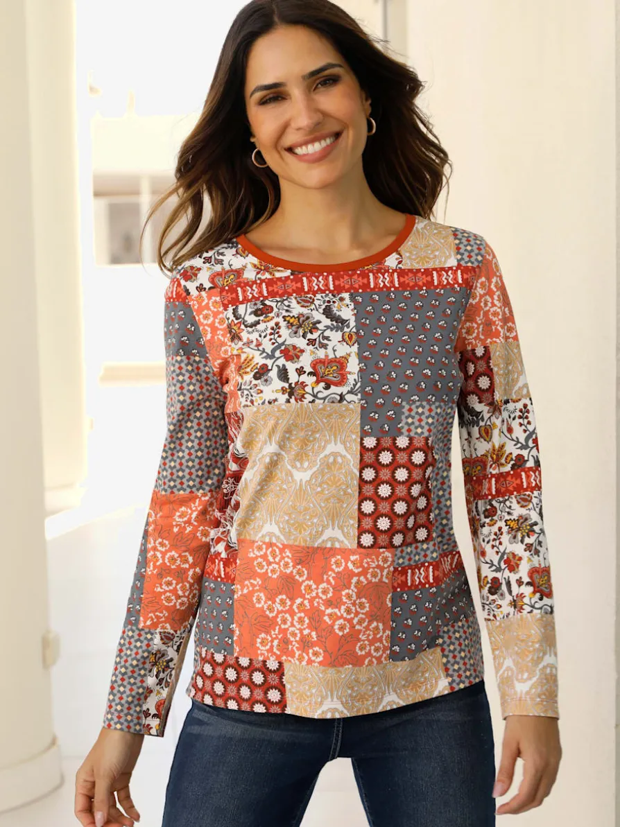 T-shirt à manches longues joli aspect patchwork