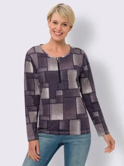 T-shirt à manches longues motif patchwork moderne