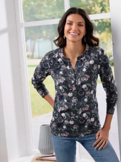 T-shirt à manches longues patte de boutonnage courte