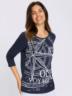 T-shirt à manches 3/4 motif marin
