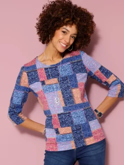 T-shirt à manches 3/4 motif patchwork