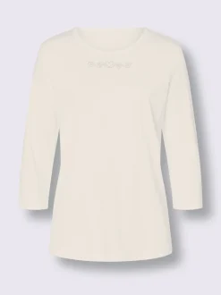T-shirt à manches 3/4 petites pierres fantaisie sur l'encolure