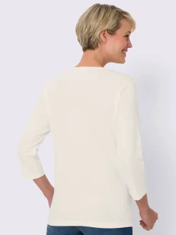 T-shirt à manches 3/4 petites pierres fantaisie sur l'encolure