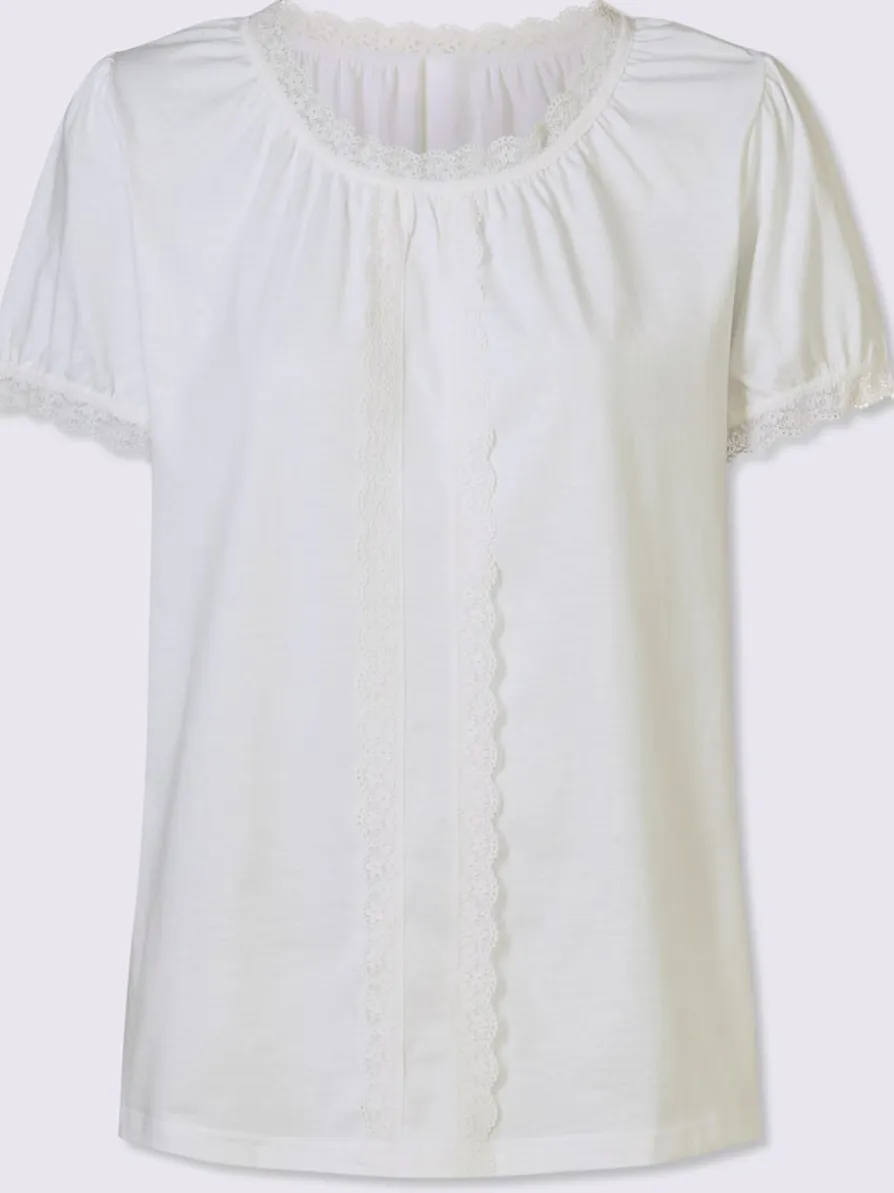 T-shirt traditionnel empiècement en dentelle