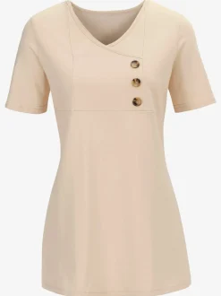 Tunique encolure chevauchante bouton asymétrique