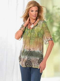 Tunique imprimé imitation batik et superbes effets brillants