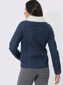 Veste en jean col imitation fourrure amovible
