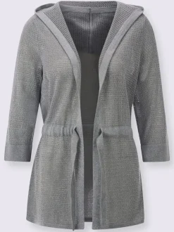 Veste en tricot ajouré coupe longue affinante
