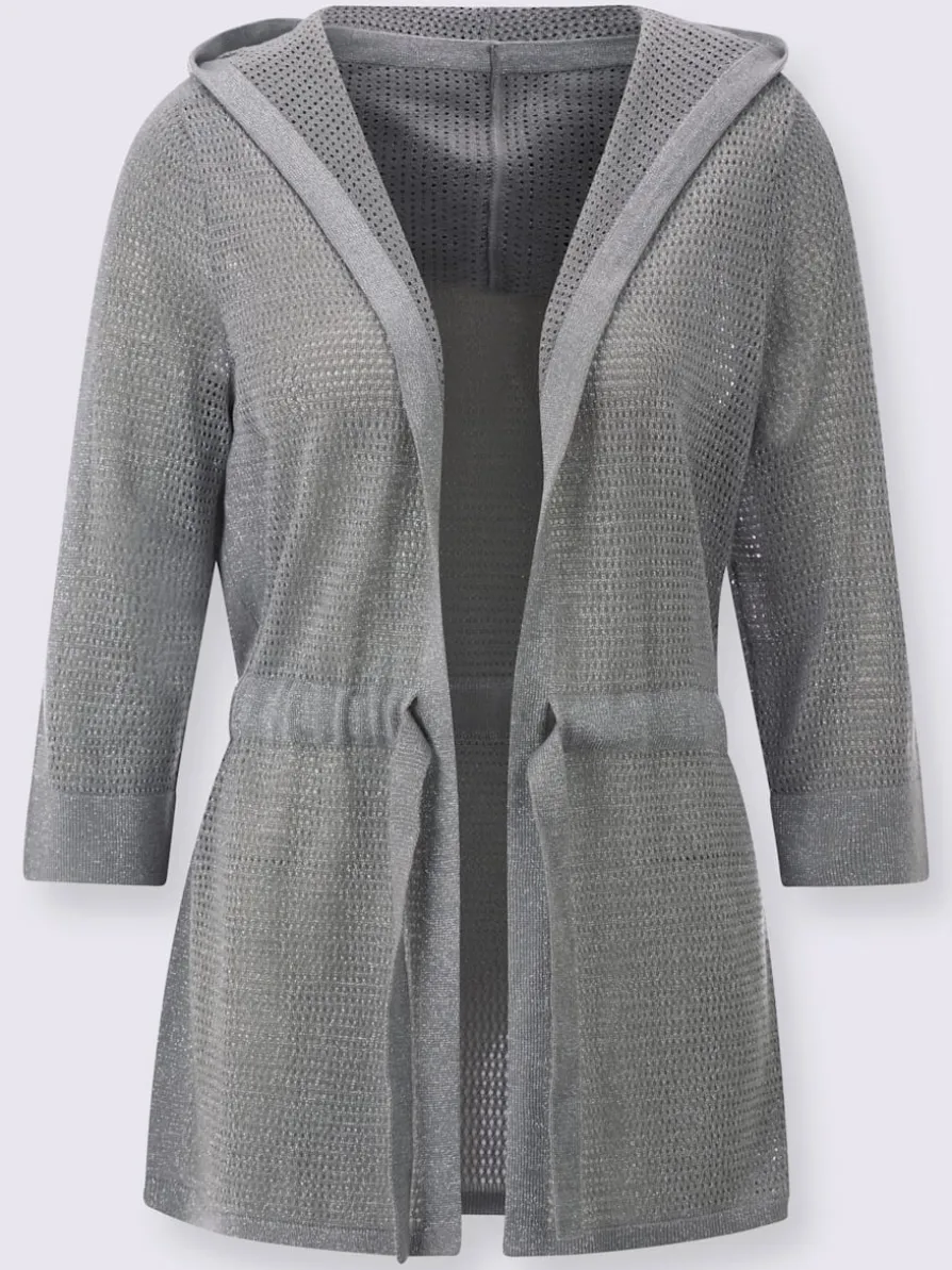 Veste en tricot ajouré coupe longue affinante