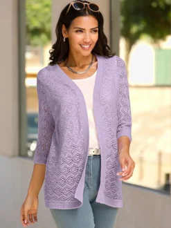 Veste en tricot ajouré coupe ouverte affinante